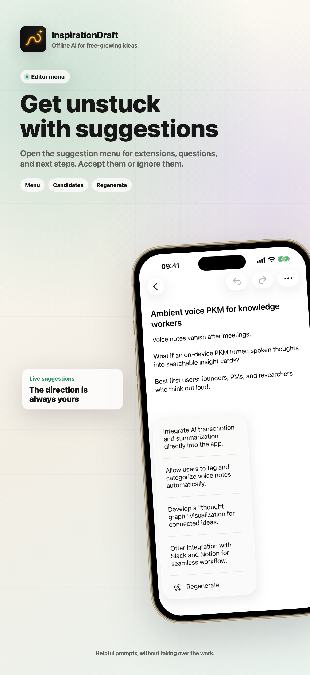 InspirationDraft home writing screenshot