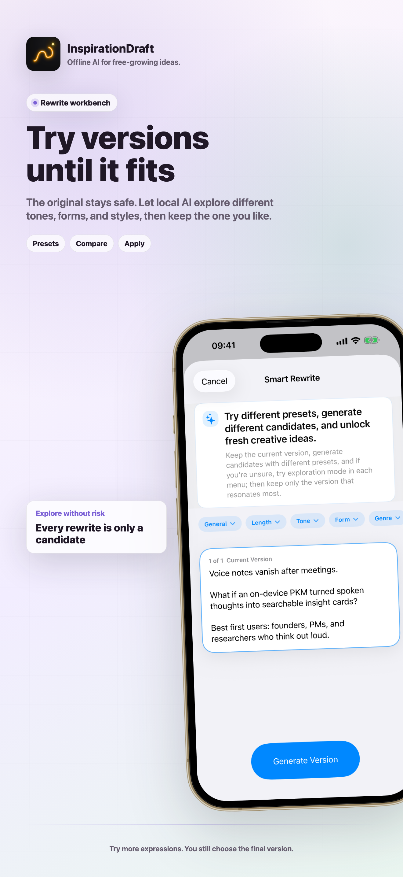 InspirationDraft expression scenarios screenshot